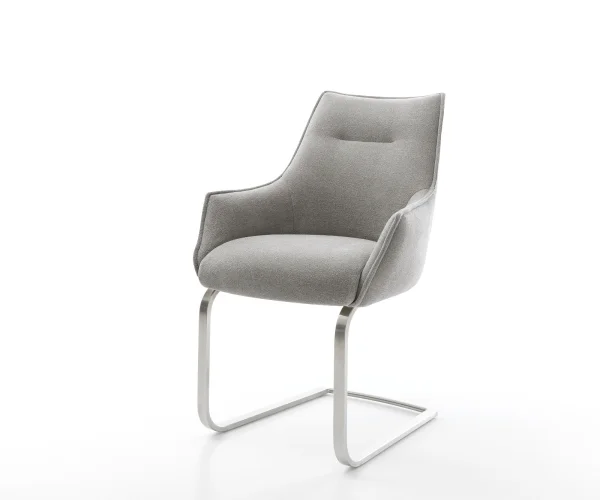 Freischwinger Alja-Flex mit Armlehnen Strukturstoff Soft Grau Freischwinger flach Edelstahl Taschenfederkern