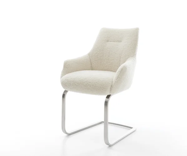 Freischwinger Alja-Flex mit Armlehnen Teddystoff Beige Freischwinger flach Edelstahl Taschenfederkern