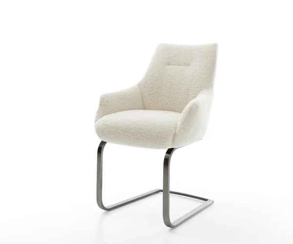 Freischwinger Alja-Flex mit Armlehnen Teddystoff Beige Freischwinger flach Graphit Taschenfederkern