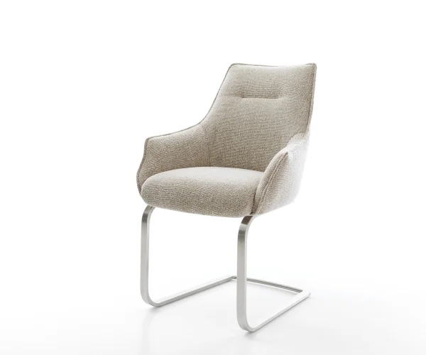 Freischwinger Alja-Flex mit Armlehnen Webstoff Soft Beige Freischwinger flach Edelstahl Taschenfederkern