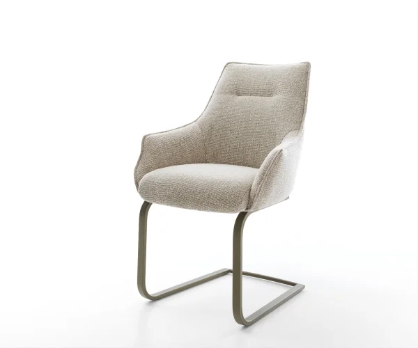 Freischwinger Alja-Flex mit Armlehnen Webstoff Soft Beige Freischwinger flach Effektfinish Titan Taschenfederkern