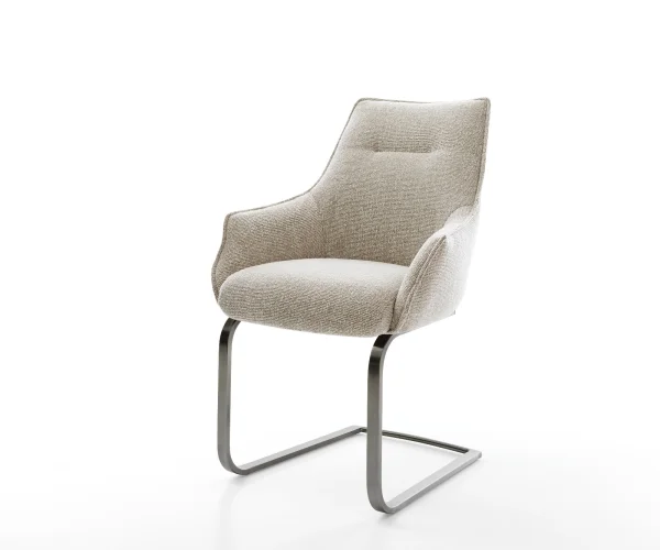 Freischwinger Alja-Flex mit Armlehnen Webstoff Soft Beige Freischwinger flach Graphit Taschenfederkern