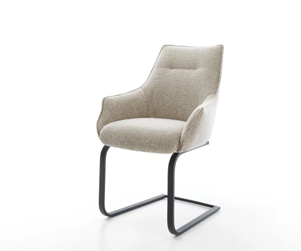 Freischwinger Alja-Flex mit Armlehnen Webstoff Soft Beige Freischwinger flach Schwarz Taschenfederkern