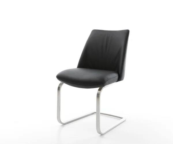 Freischwinger Elso-Flex Echt-Leder Schwarz Freischwinger flach Edelstahl Taschenfederkern