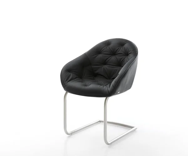Freischwinger Gaio-Flex Echt-Leder Schwarz Freischwinger rund Edelstahl