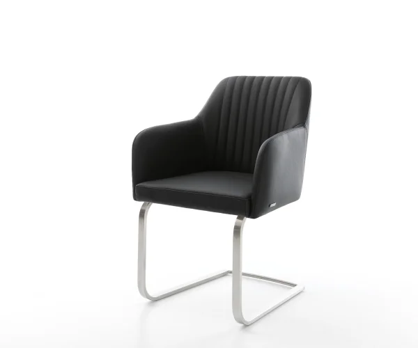 Freischwinger Greg-Flex Echt-Leder Schwarz Freischwinger flach Edelstahl Taschenfederkern