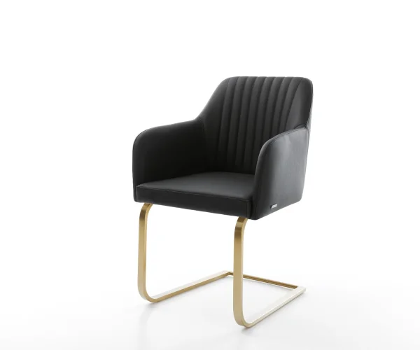 Freischwinger Greg-Flex Echt-Leder Schwarz Freischwinger flach Gold Taschenfederkern