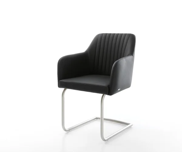 Freischwinger Greg-Flex Echt-Leder Schwarz Freischwinger rund Edelstahl Taschenfederkern