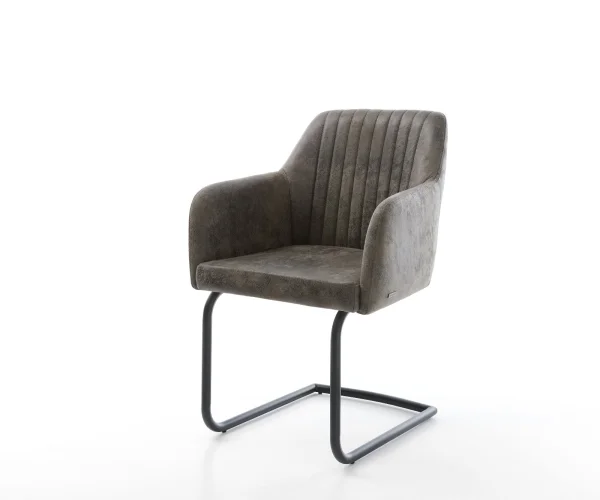Freischwinger Greg-Flex Mikrofaser Grau Antik Freischwinger rund Schwarz Taschenfederkern