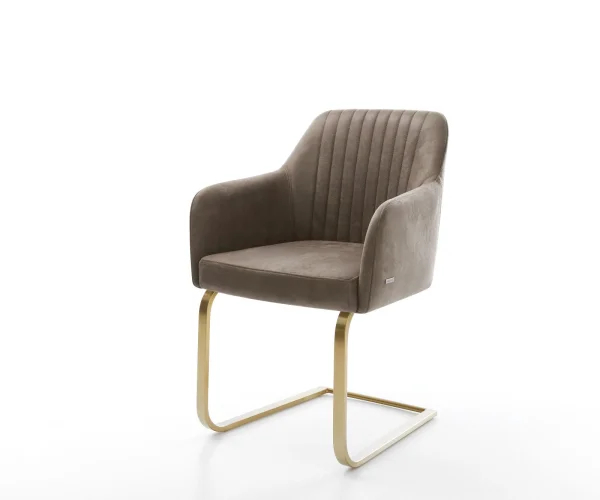 Freischwinger Greg-Flex Mikrofaser Taupe Vintage Freischwinger flach Gold Taschenfederkern