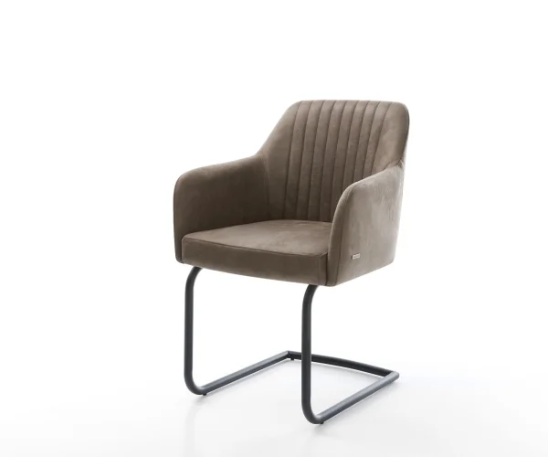Freischwinger Greg-Flex Mikrofaser Taupe Vintage Freischwinger rund Schwarz Taschenfederkern