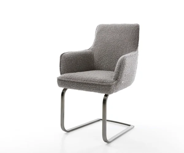 Freischwinger Heira-Flex mit Armlehnen Bouclé Silbergrau Freischwinger flach Graphit Taschenfederkern