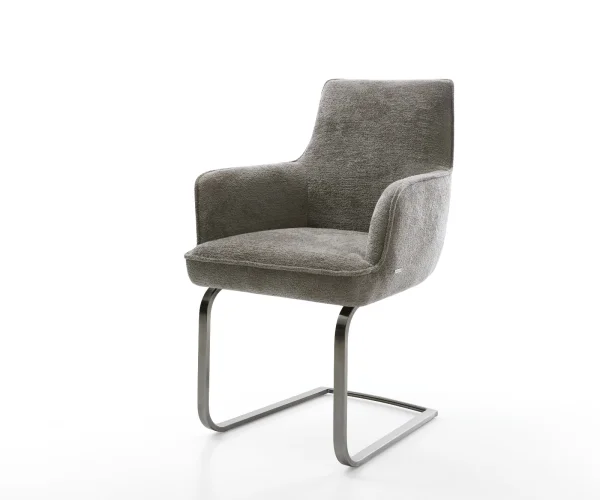 Freischwinger Heira-Flex mit Armlehnen Bouclé Soft Schlamm Freischwinger flach Graphit Taschenfederkern