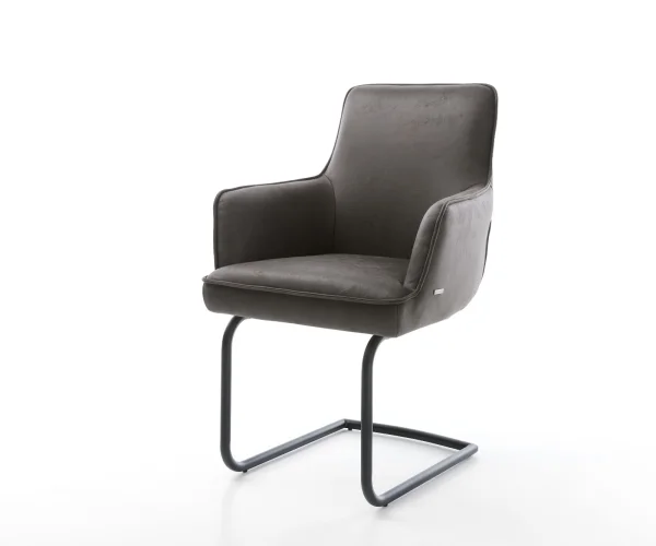 Freischwinger Heira-Flex mit Armlehnen Mikrofaser Anthrazit Vintage Freischwinger rund Schwarz Taschenfederkern