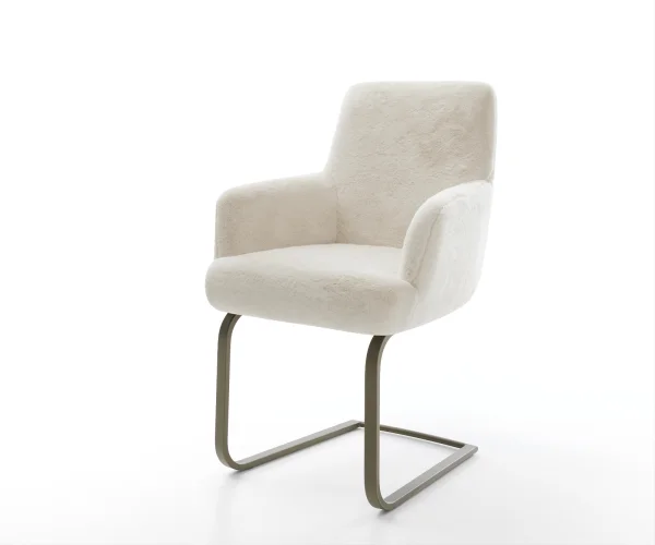 Freischwinger Heira-Flex mit Armlehnen Plüsch Creme-Weiß Freischwinger flach Effektfinish Titan Taschenfederkern