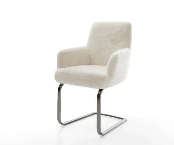 Freischwinger Heira-Flex mit Armlehnen Plüsch Creme-Weiß Freischwinger flach Graphit Taschenfederkern