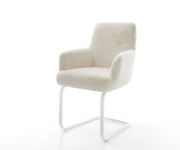 Freischwinger Heira-Flex mit Armlehnen Plüsch Creme-Weiß Freischwinger flach Weiß Taschenfederkern