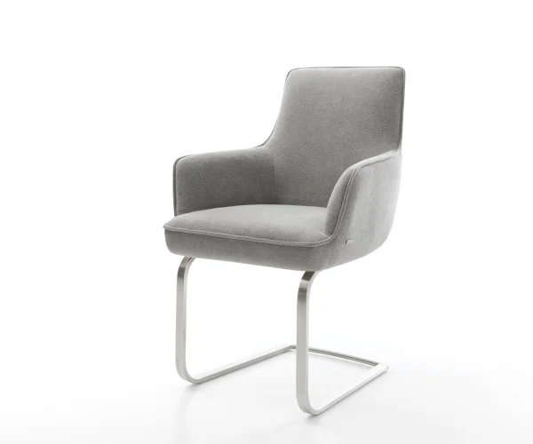 Freischwinger Heira-Flex mit Armlehnen Strukturstoff Soft Grau Freischwinger flach Edelstahl Taschenfederkern