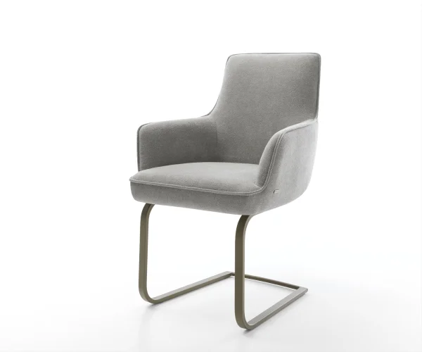 Freischwinger Heira-Flex mit Armlehnen Strukturstoff Soft Grau Freischwinger flach Effektfinish Titan Taschenfederkern