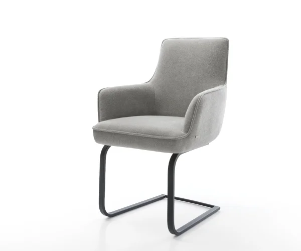 Freischwinger Heira-Flex mit Armlehnen Strukturstoff Soft Grau Freischwinger flach Schwarz Taschenfederkern