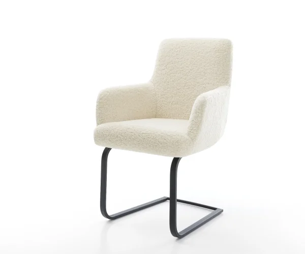 Freischwinger Heira-Flex mit Armlehnen Teddystoff Beige Freischwinger flach Schwarz Taschenfederkern