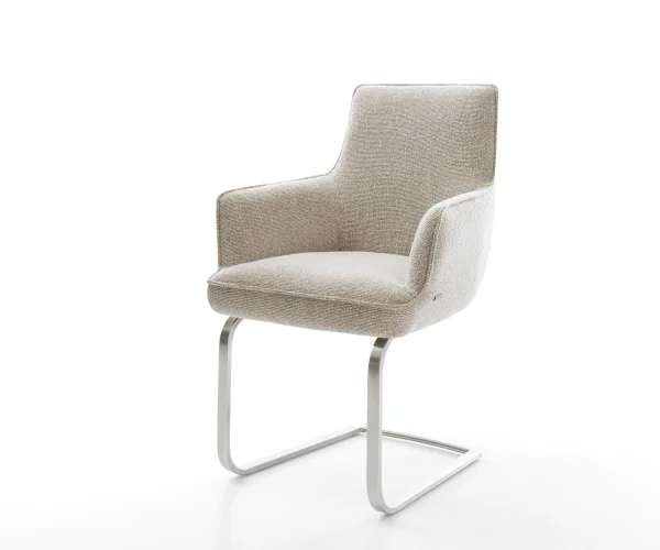 Freischwinger Heira-Flex mit Armlehnen Webstoff Soft Beige Freischwinger flach Edelstahl Taschenfederkern
