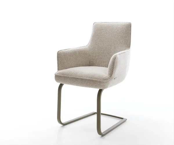Freischwinger Heira-Flex mit Armlehnen Webstoff Soft Beige Freischwinger flach Effektfinish Titan Taschenfederkern