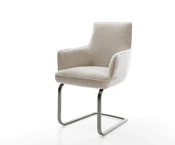 Freischwinger Heira-Flex mit Armlehnen Webstoff Soft Beige Freischwinger flach Graphit Taschenfederkern