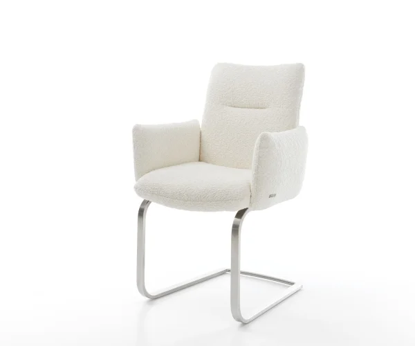 Freischwinger Jova-Flex mit Armlehnen Bouclé Weiß Freischwinger flach Edelstahl Taschenfederkern