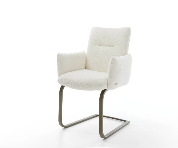 Freischwinger Jova-Flex mit Armlehnen Bouclé Weiß Freischwinger flach Effektfinish Titan Taschenfederkern