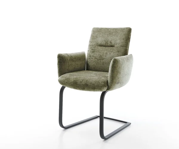 Freischwinger Jova-Flex mit Armlehnen Chenille Olive Freischwinger flach Schwarz Taschenfederkern