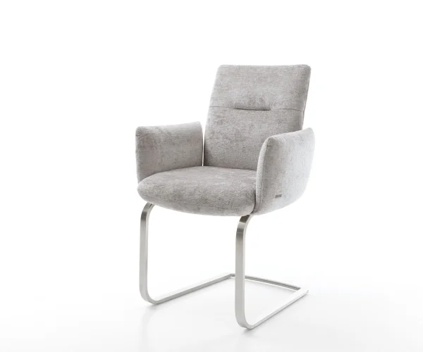 Freischwinger Jova-Flex mit Armlehnen Chenille Silbergrau Freischwinger flach Edelstahl Taschenfederkern