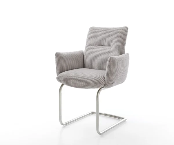 Freischwinger Jova-Flex mit Armlehnen Cord Silbergrau Freischwinger rund Edelstahl Taschenfederkern