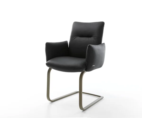Freischwinger Jova-Flex mit Armlehnen Echt-Leder Schwarz Freischwinger flach Effektfinish Titan Taschenfederkern