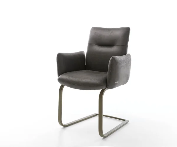 Freischwinger Jova-Flex mit Armlehnen Mikrofaser Anthrazit Vintage Freischwinger flach Effektfinish Titan Taschenfederkern