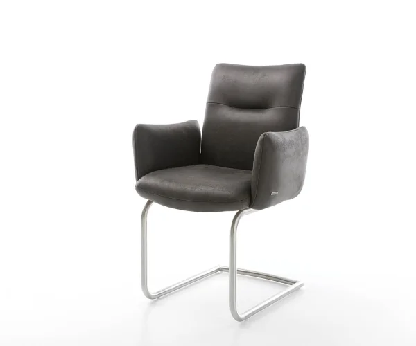 Freischwinger Jova-Flex mit Armlehnen Mikrofaser Anthrazit Vintage Freischwinger rund Edelstahl Taschenfederkern