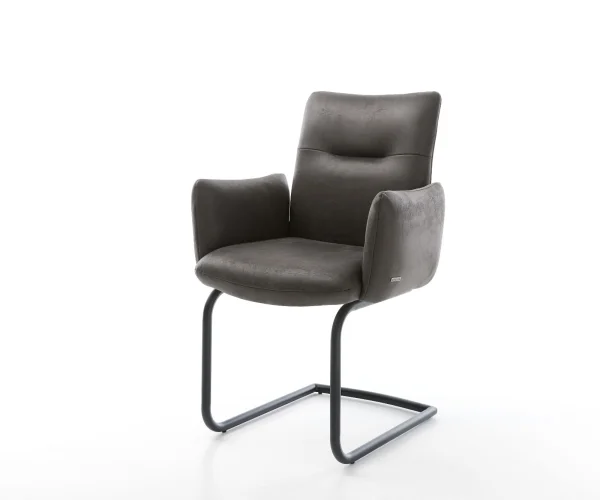 Freischwinger Jova-Flex mit Armlehnen Mikrofaser Anthrazit Vintage Freischwinger rund Schwarz Taschenfederkern