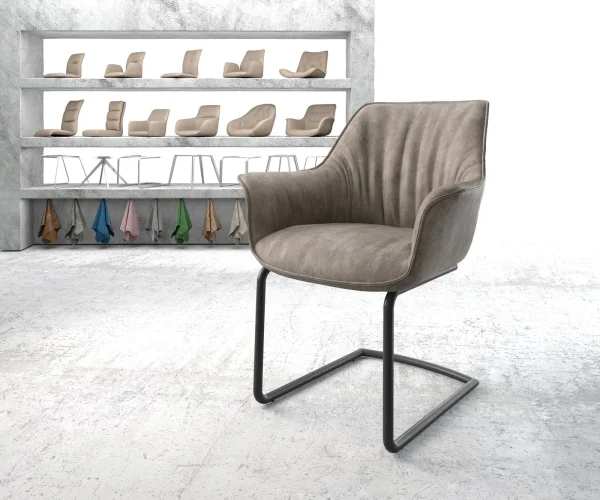 Freischwinger Keila-Flex mit Armlehnen Mikrofaser Taupe Vintage Freischwinger rund Schwarz
