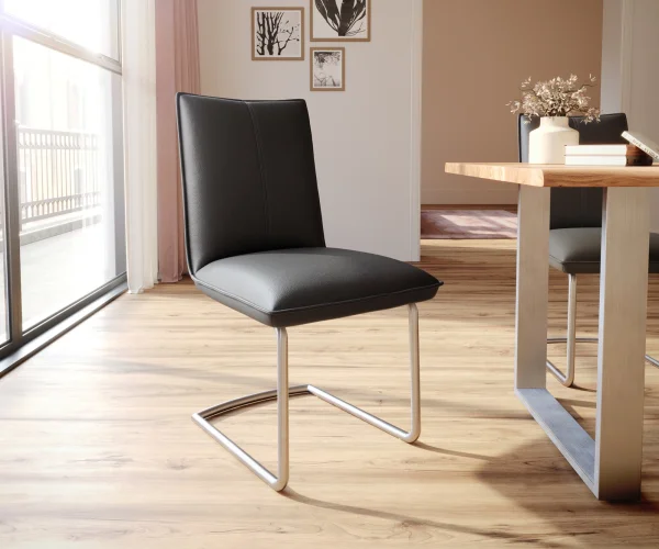 Freischwinger Lelio-Flex Echt-Leder Schwarz Freischwinger rund Edelstahl Taschenfederkern
