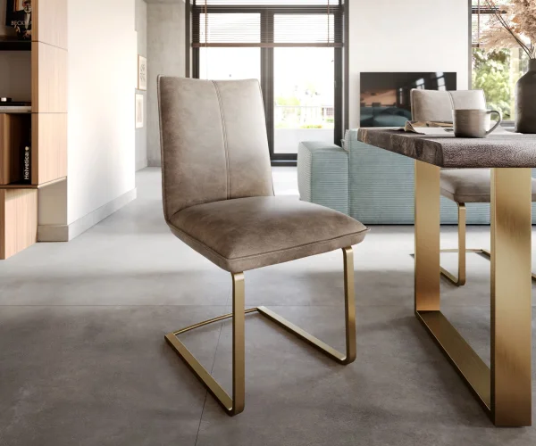 Freischwinger Lelio-Flex Mikrofaser Taupe Vintage Freischwinger flach Gold Taschenfederkern