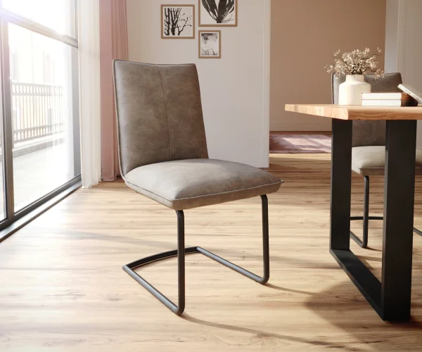 Freischwinger Lelio-Flex Mikrofaser Taupe Vintage Freischwinger rund Schwarz Taschenfederkern