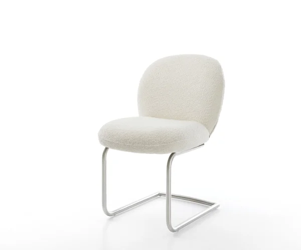 Freischwinger Nube-Flex Bouclé Weiß Freischwinger rund Edelstahl Taschenfederkern