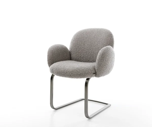 Freischwinger Nube-Flex mit Armlehnen Bouclé Silbergrau Freischwinger flach Graphit Taschenfederkern