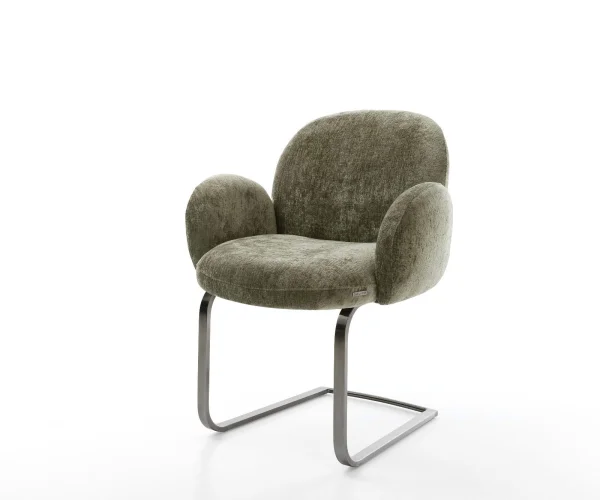 Freischwinger Nube-Flex mit Armlehnen Chenille Olive Freischwinger flach Graphit Taschenfederkern