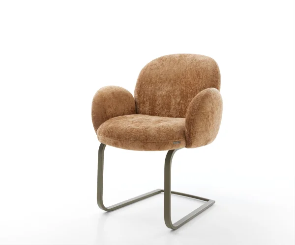 Freischwinger Nube-Flex mit Armlehnen Chenille Rost Freischwinger flach Effektfinish Titan Taschenfederkern