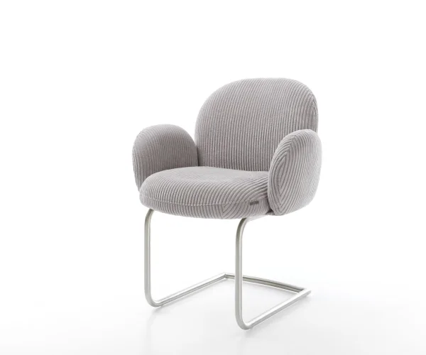 Freischwinger Nube-Flex mit Armlehnen Cord Silbergrau Freischwinger rund Edelstahl Taschenfederkern