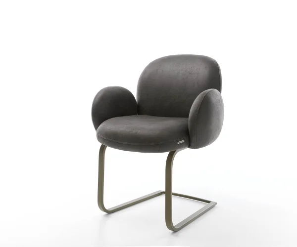 Freischwinger Nube-Flex mit Armlehnen Mikrofaser Anthrazit Vintage Freischwinger flach Effektfinish Titan Taschenfederkern