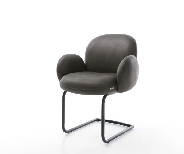 Freischwinger Nube-Flex mit Armlehnen Mikrofaser Anthrazit Vintage Freischwinger rund Schwarz Taschenfederkern