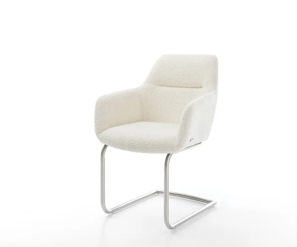 Freischwinger Pejo-Flex Bouclé Weiß Freischwinger rund Edelstahl Taschenfederkern