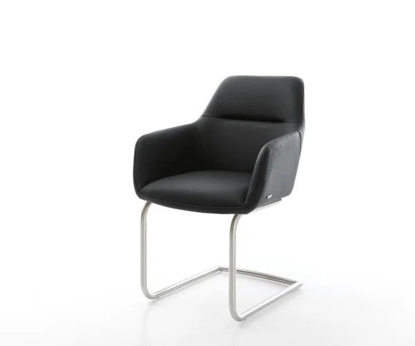 Freischwinger Pejo-Flex Echt-Leder Schwarz Freischwinger rund Edelstahl Taschenfederkern